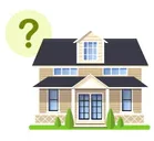 Illustration of a two-story NY house with a front porch, shrubs, and a large question mark in a green circle to the left, suggesting inquiry or uncertainty—perfect for an Excavation Contractor Suffolk County needing inspection or estimates.